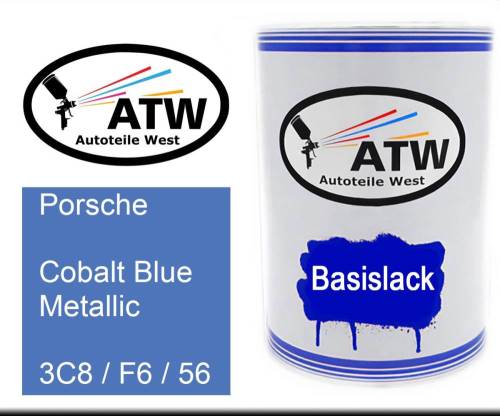 Porsche, Cobalt Blue Metallic, 3C8 / F6 / 56: 500ml Lackdose, von ATW Autoteile West.